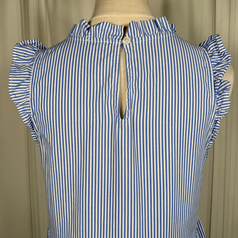 J.Crew Factory Re-Imagined Striped Tiered Midi Dress Pockets Blue White 6P - Picture 7 of 16